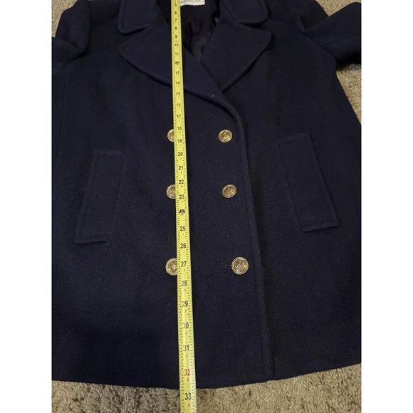 TALBOTS Vintage Double Breast Wool Blend Blazer Navy Purple Sz 12 USA Academia - Picture 10 of 11